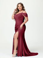 Mermaid Spaghetti Straps V Neck Short Sleeves Plus Size Maxi Dresses Split Side