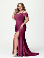 Mermaid Spaghetti Straps V Neck Short Sleeves Plus Size Maxi Dresses Split Side