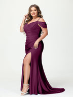 Mermaid Spaghetti Straps V Neck Short Sleeves Plus Size Maxi Dresses Split Side