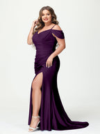 Mermaid Spaghetti Straps V Neck Short Sleeves Plus Size Maxi Dresses Split Side