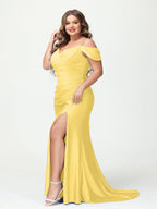 Mermaid Spaghetti Straps V Neck Short Sleeves Plus Size Maxi Dresses Split Side