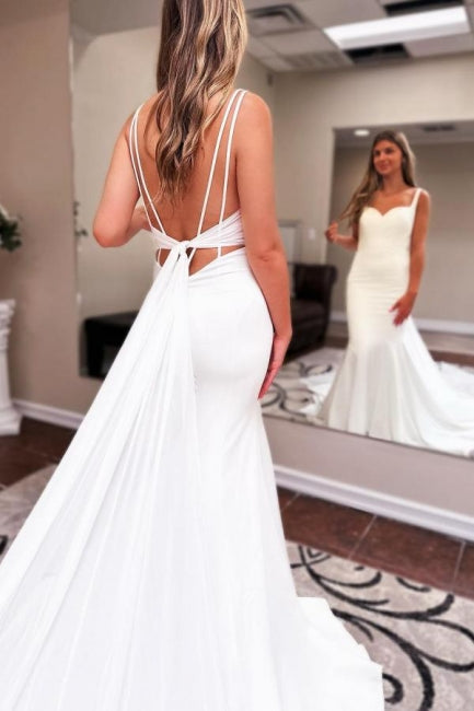 Vestidos de Noiva em Cetim com Ruffles, Comprimento até ao Chão, Sem Mangas, Modelo Sereia com Decote Coração