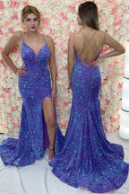 Vestido de fiesta con lentejuelas en la espalda y cordones estilo sirena con abertura SYP142