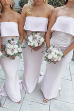 Meerjungfrau bodenlanges trägerloses rosa Brautjungfernkleid BD134