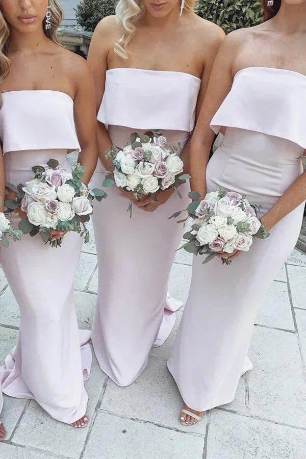 Meerjungfrau bodenlanges trägerloses rosa Brautjungfernkleid BD134