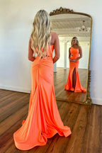 Mermaid One Shoulder Orange Prom Dress With Split  PSK445