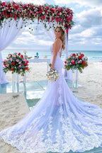 Robe de mariée de plage en dentelle avec bretelles spaghetti sirène