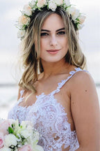 Robe de mariée de plage en dentelle avec bretelles spaghetti sirène