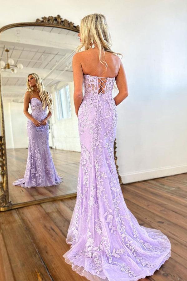 Vestido Comprido Formal Roxo com Renda no Decote Coração de Sereia para Baile