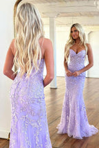 Vestido Comprido Formal Roxo com Renda no Decote Coração de Sereia para Baile