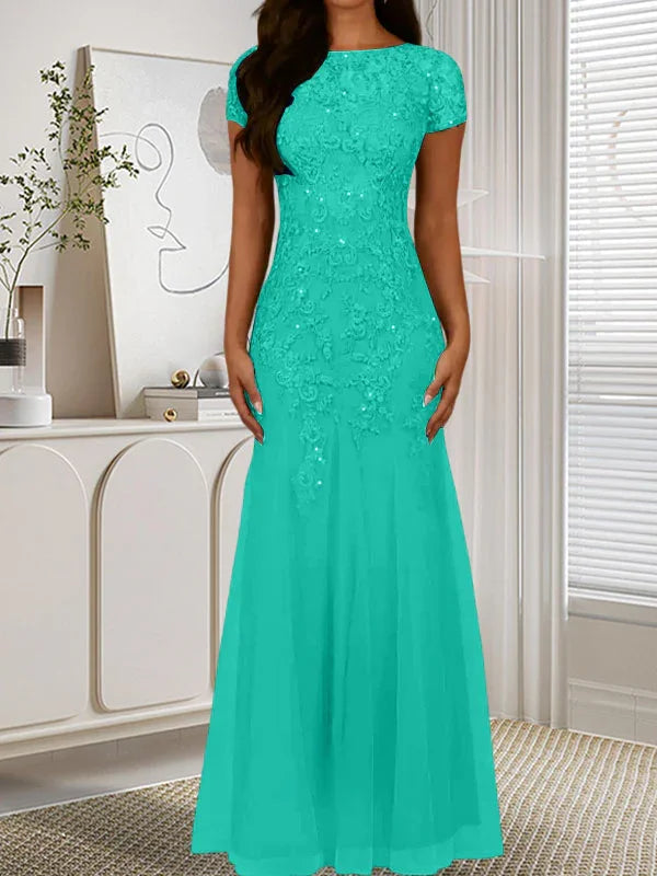Abito in tulle con scollo a sirena e paillettes blu marina scuro