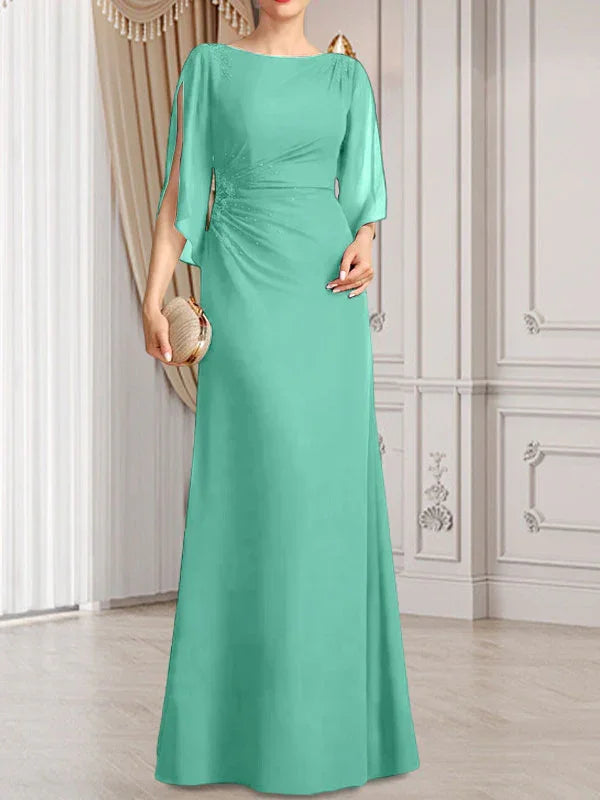 Sheath/Column Scoop Floor-Length Chiffon Mother of the Bride Dress With Pleated Beading