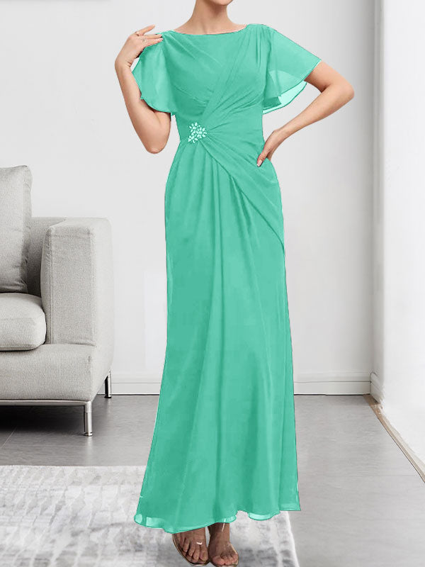 A-line Scoop Illusion Tea-Length Chiffon Lace Mother of the Bride Dress With Beading Sequins