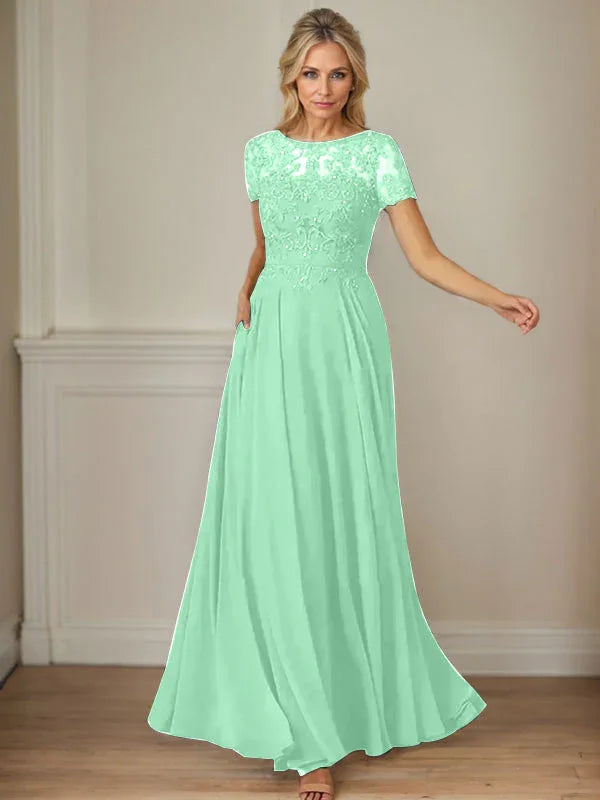Dark Navy A-Line Boatneck Sequins Chiffon Dress