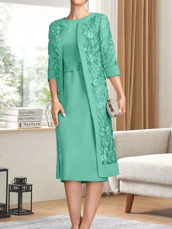 Sheath/Column Scoop Knee-Length Chiffon Mother of the Bride Dress With Pleated Sequins