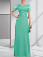 A-line Scoop Floor-Length Lace Chiffon Mother of the Bride Dress With Sequins