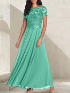 Charcoal Grey A-Line Scoop Long Mother of the Bride Dress With Beadings