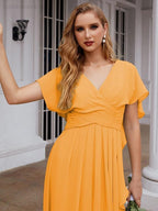 Chiffon Bridesmaid Dresses Long Formal Evening Prom Mother of The Bride Dress with Flutter Sleeve SEA28040