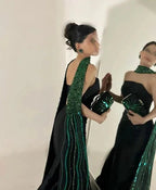 Vestido de Festa Formal Preto de Cetim Sem Alças Y8174