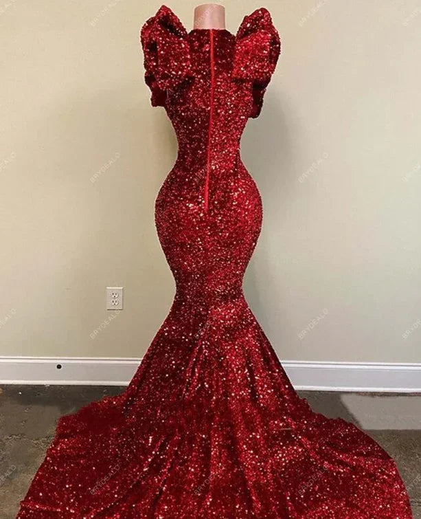 Vestido largo de gala con lentejuelas rojas de sirena Vestido de noche encantador Y536