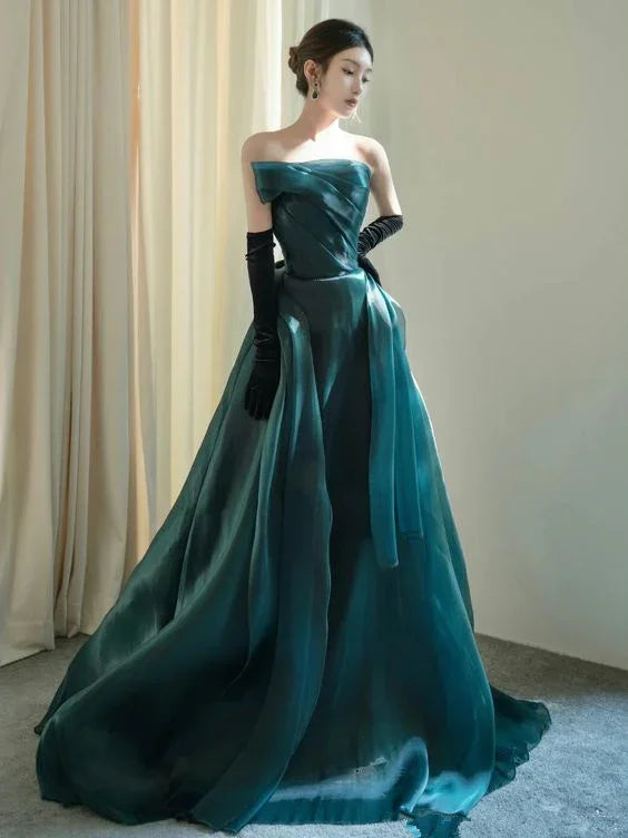 Vestido de noite deslumbrante sem alças em corte evasê Vestido de concurso Y6876