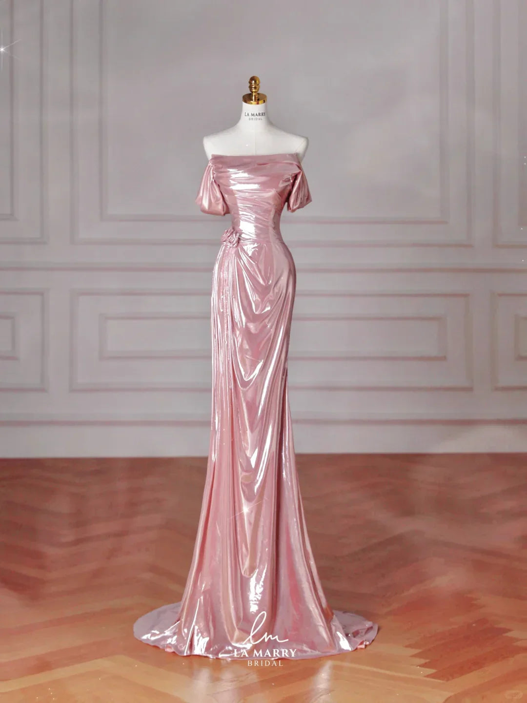 Vestido Longo de Cetim Rosa Deslumbrante com Ombros Descobertos, Estilo Sereia, para Baile e Noite Y8630