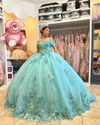 Vestidos Puffy para Quinceañera Vestido de Baile com Ombros Descobertos Apliques de Flores Vestidos Mexicanos para Doce 16 Y2634