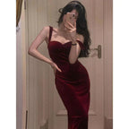Nuevo vestido vintage de verano para mujer, sin mangas, de terciopelo, con tirantes finos, ajustado y sensual, vestido elegante de noche para damas Y1654