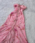 Vestido de noche con volantes y estampado floral en gasa rosa, escote halter, corte sirena, vestido de gala Y8306