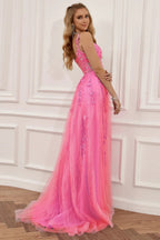 A-line Navy Blue Prom Dress Lace Tulle Evening Dress Y382