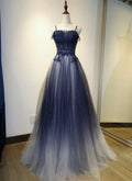 Robe de soirée longue élégante à bretelles en tulle dégradé, robe de bal en tulle ligne A Y1807