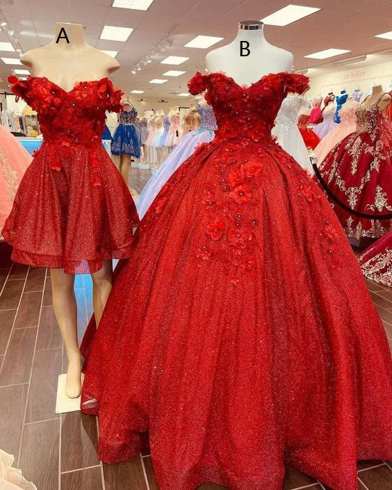 Funkelndes rotes Ballkleid mit schulterfreiem Ausschnitt Prinzessinnenkleid zum 15. Geburtstag Y1211