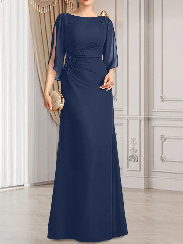 Sheath/Column Scoop Floor-Length Chiffon Mother of the Bride Dress With Pleated Beading