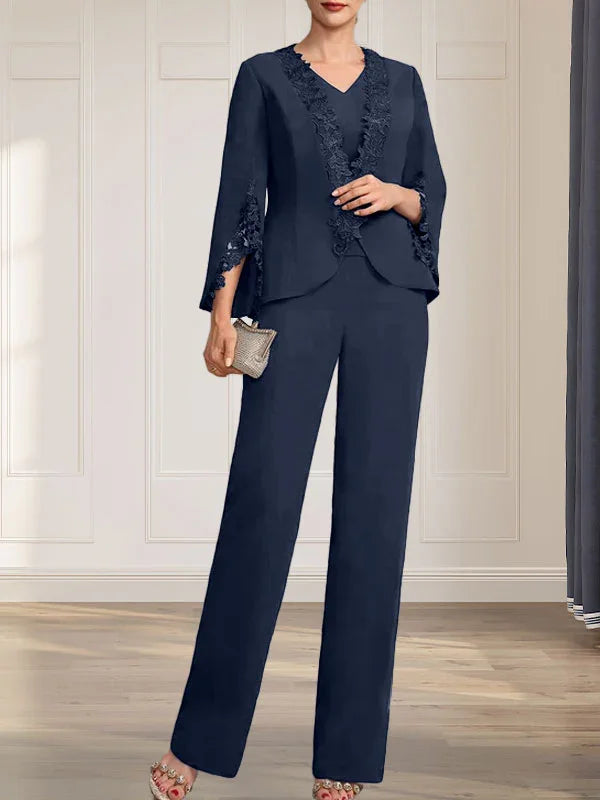 Getrennte Overall/Hosenanzug V-Ausschnitt bodenlanger Chiffon Brautmutterkleid
