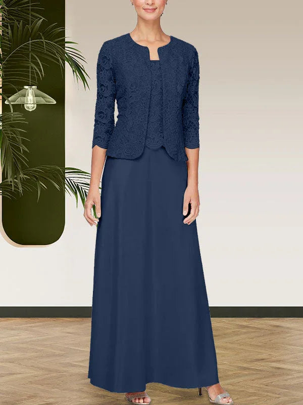 Glitzer-Spitzen- und Satinhrock-Jackenkleid mit offener Jacke