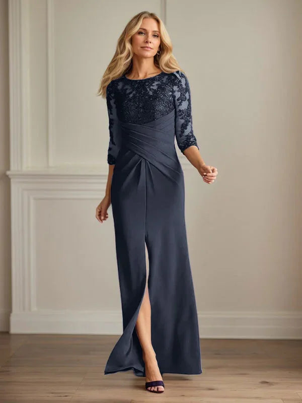 Abito da madre della sposa in crepe elasticizzato con fodera in pizzo color prugna