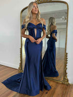 Red Mermaid Off Shoulder Corset Long Prom Dress With Slit