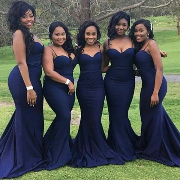 Vestidos de dama de honor con escote corazón y corte sirena azul marino, vestido de fiesta de boda
