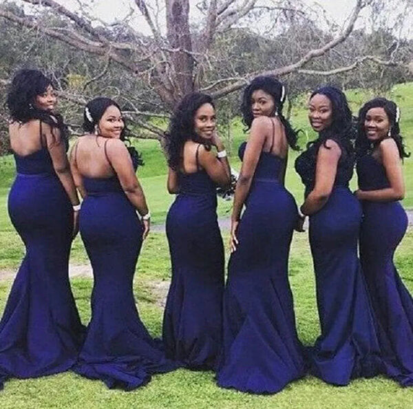 Vestidos de dama de honor con escote corazón y corte sirena azul marino, vestido de fiesta de boda