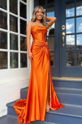 Strapless Twist-Front Mermaid Long Dress with Slit
