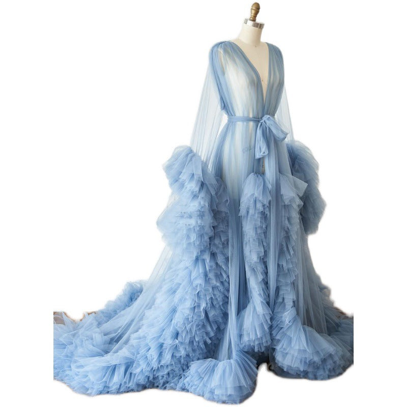 Vêtement de maternité en maille fine jupe longue tenue de studio photo, robe de matinée séduisante