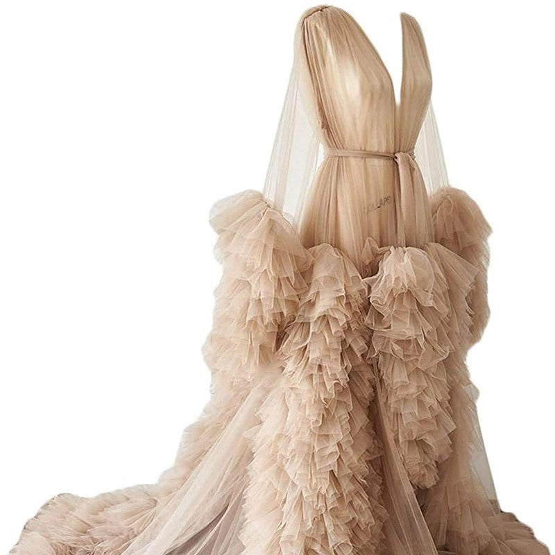 Vêtement de maternité en maille fine jupe longue tenue de studio photo, robe de matinée séduisante