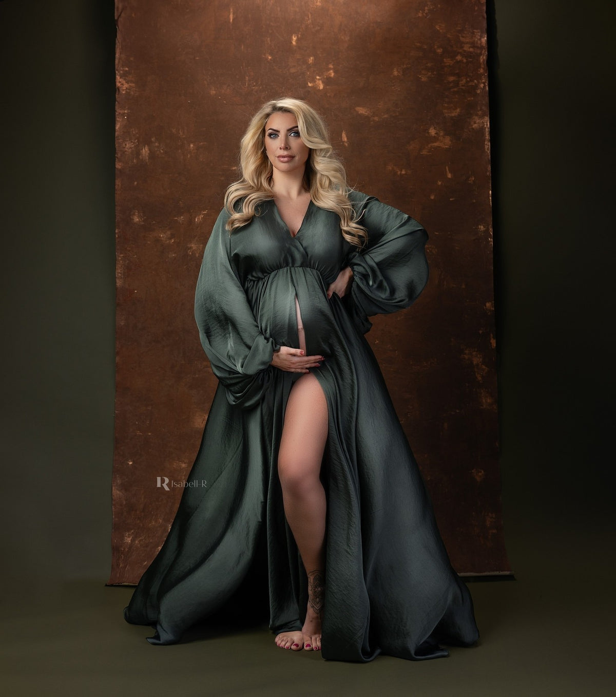 Long lantern sleeve maternity clothes v-neck maternity dress portrait dress