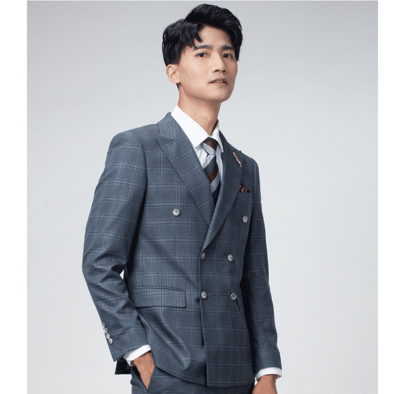 Double Breasted Slim Fit Mens Suit Korean Style Wedding Groom Plus Size