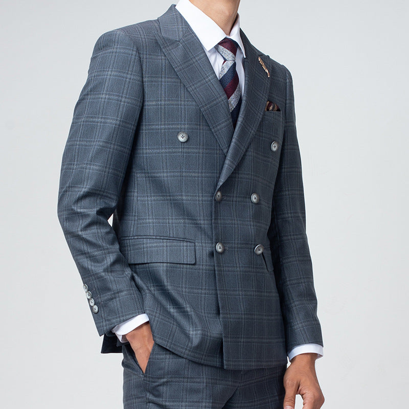 Double Breasted Slim Fit Mens Suit Korean Style Wedding Groom Plus Size