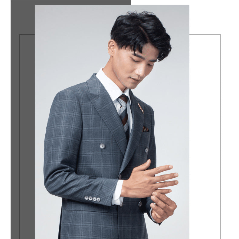 Double Breasted Slim Fit Mens Suit Korean Style Wedding Groom Plus Size