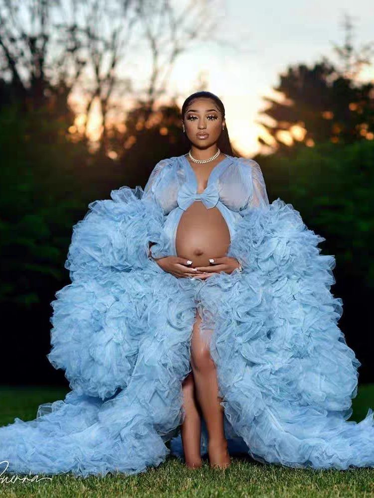 New pregnant women's mesh skirt photo dress deep V transparent multicolor can be done for party