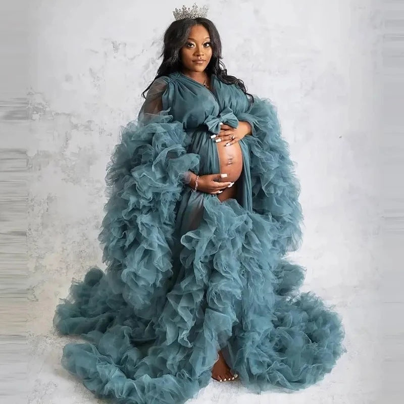 New pregnant women's mesh skirt photo dress deep V transparent multicolor can be done for party