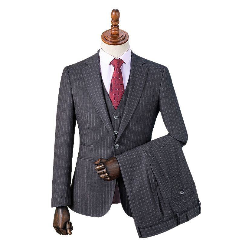 Striped Mens Suit For Business Formal Wedding Groom Groomsman Jacket
