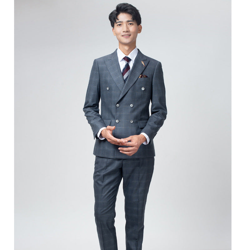 Double Breasted Slim Fit Mens Suit Korean Style Wedding Groom Plus Size